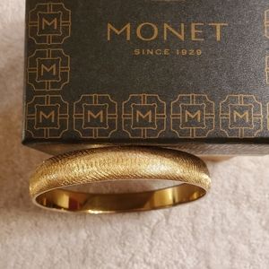 VINTAGE MONET Etched Golden Bangle Bracelet